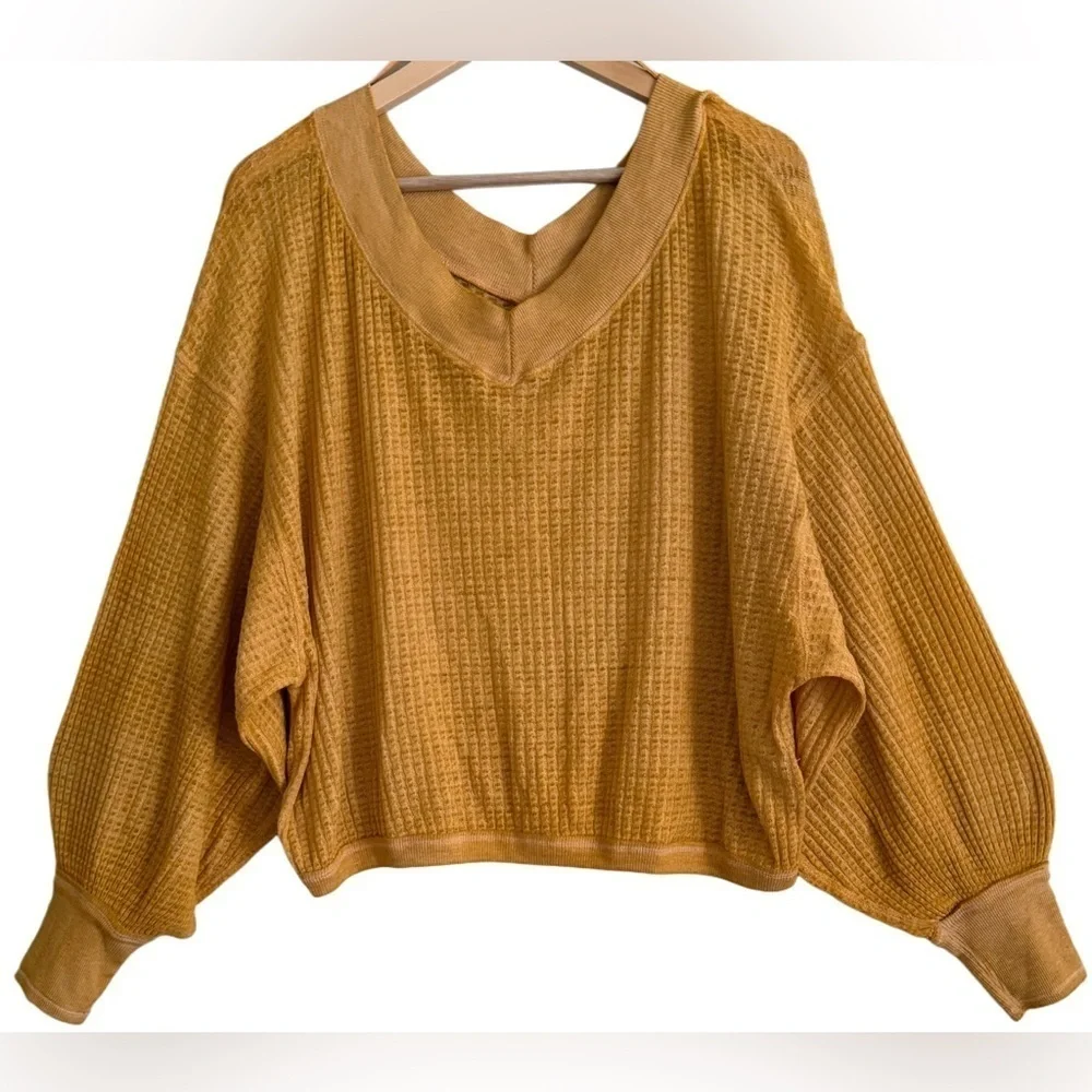 FREE PEOPLE Oversized Baggy Lightweight Casual Boxy South Side Thermal Top Sz S